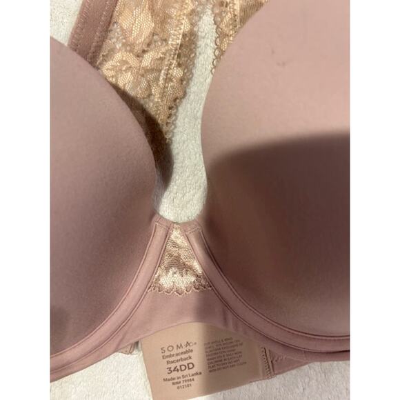 SOMA Nude Embraceable Geo Lace Racerback Full Coverage Bra padded underwire 34DD - Picture 4 of 7